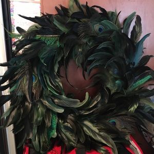 Peacock green and blue feather wreath